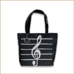 橫版- 黑色-肩帶-音樂風格麻布袋 （尺寸: 39CMx33CMx9CM）