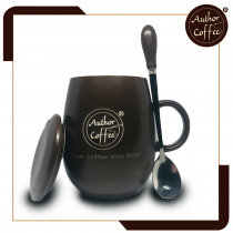 黑色_創意手工陶瓷咖啡杯_帶蓋和勺_400ML Creative Ceramic Coffee Cup (Black)
