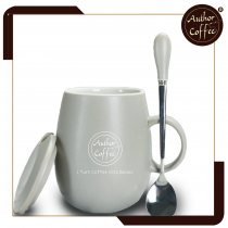 灰色_創意手工陶瓷咖啡杯_帶蓋和勺_400ML Creative Ceramic Coffee Cup (Gray)