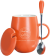 橘色_創意手工陶瓷咖啡杯_帶蓋和勺_400ML