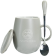 灰色_創意手工陶瓷咖啡杯_帶蓋和勺_400ML