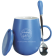 藍色_創意手工陶瓷咖啡杯_帶蓋和勺_400ML
