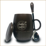 陶瓷咖啡杯_帶蓋和勺_400 ML咖啡色創意手工杯｜Gift禮品 | Birthday生日禮物 |
