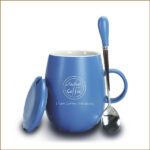 藍色_創意手工陶瓷咖啡杯_帶蓋和勺_400ML