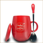 紅色_創意手工陶瓷咖啡杯_帶蓋和勺_400ML聖誕節禮物